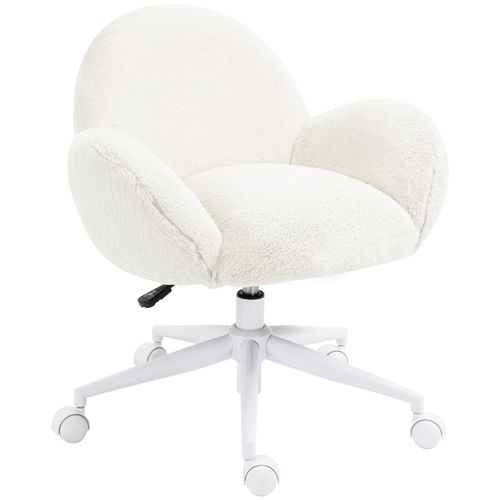 HOMCOM Fluffy Leisure Chair Office Chair with Backrest Wheels Cream White