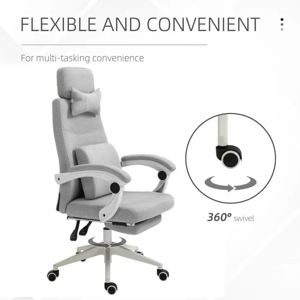 Ergonomic Home Office Chair 360 Swivel with Footrest Height Adjustable Grey