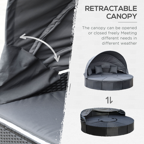 Outdoor Garden Daybed Set w/ Cushioned Round Sofa Bed Conversation Furnitur