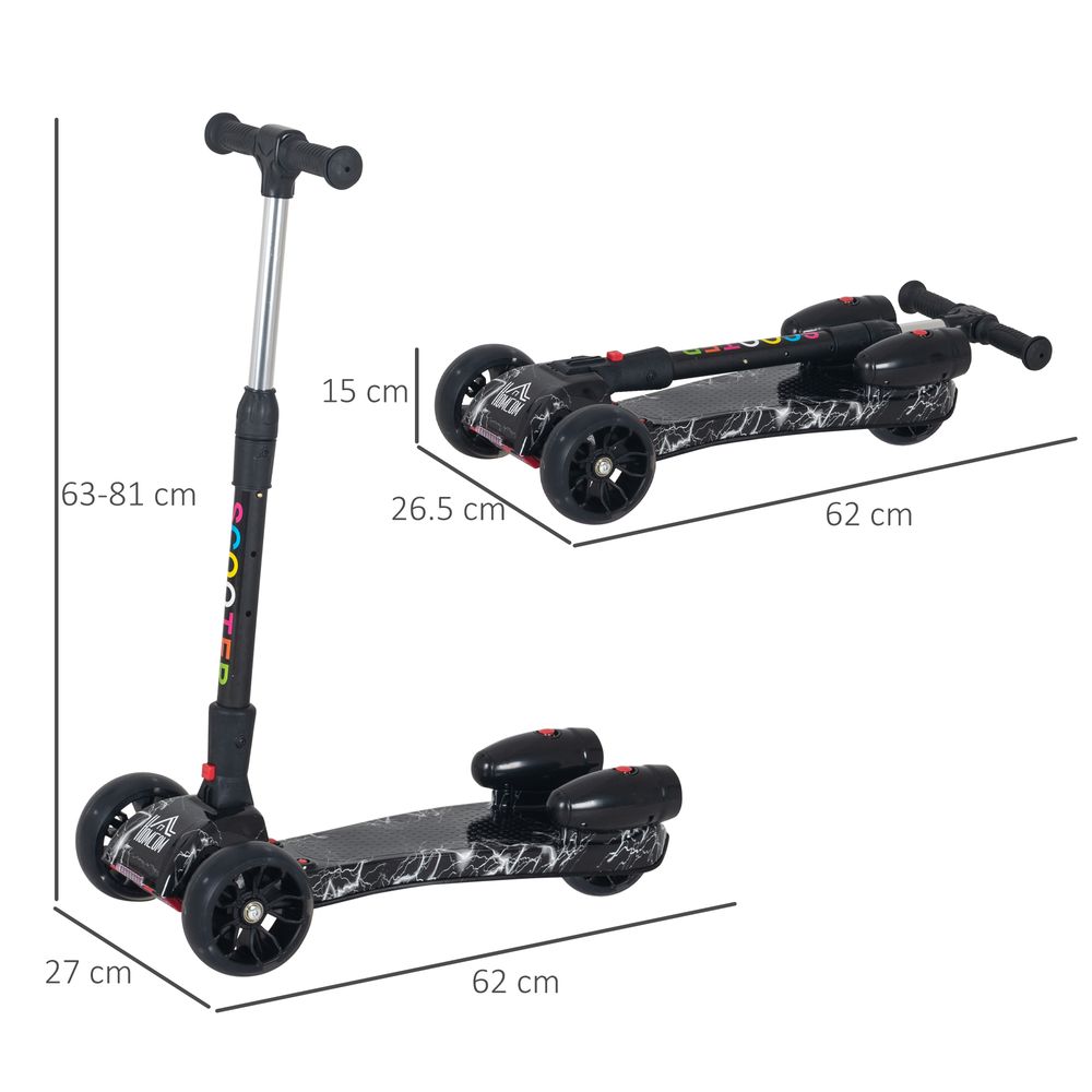 HOMCOM Scooter for Kids Toddler 3 Wheel Adjustable Height w/Flashing Wheels Music Water Spray Foldable Kick Scooter for Boys and Girls 3-6 Yrs Black
