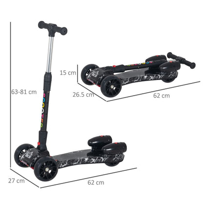 HOMCOM Scooter for Kids Toddler 3 Wheel Adjustable Height w/Flashing Wheels Music Water Spray Foldable Kick Scooter for Boys and Girls 3-6 Yrs Black