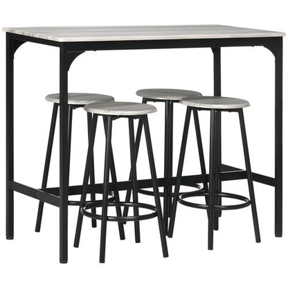 HOMCOM 5 Piece Bar Table and Stools Set with Metal Frame