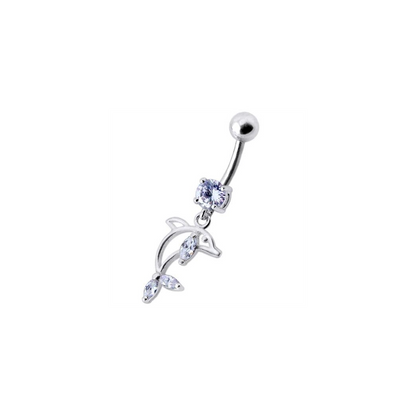 Jeweled Dolphin Dangling Navel Banana Ring