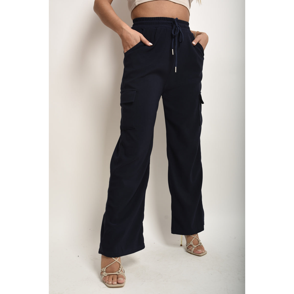 Stylish Wide Leg Trouser with Drawstring Waist & Flap Pockets