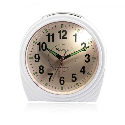 Ravel Large Art Deco Bedside / Mantel Quartz Alarm Clock - Gloss White