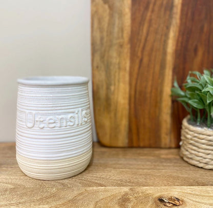 Premium Natural Ceramic Utensil Holder - High Quality, Stylish & Durable - Ideal for Kitchen Organization
