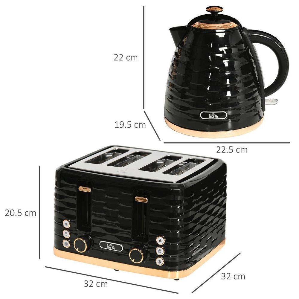 Homcom Kettle and Toaster Set 1.7L Rapid Boil Kettle & 4 Slice Toaster Black