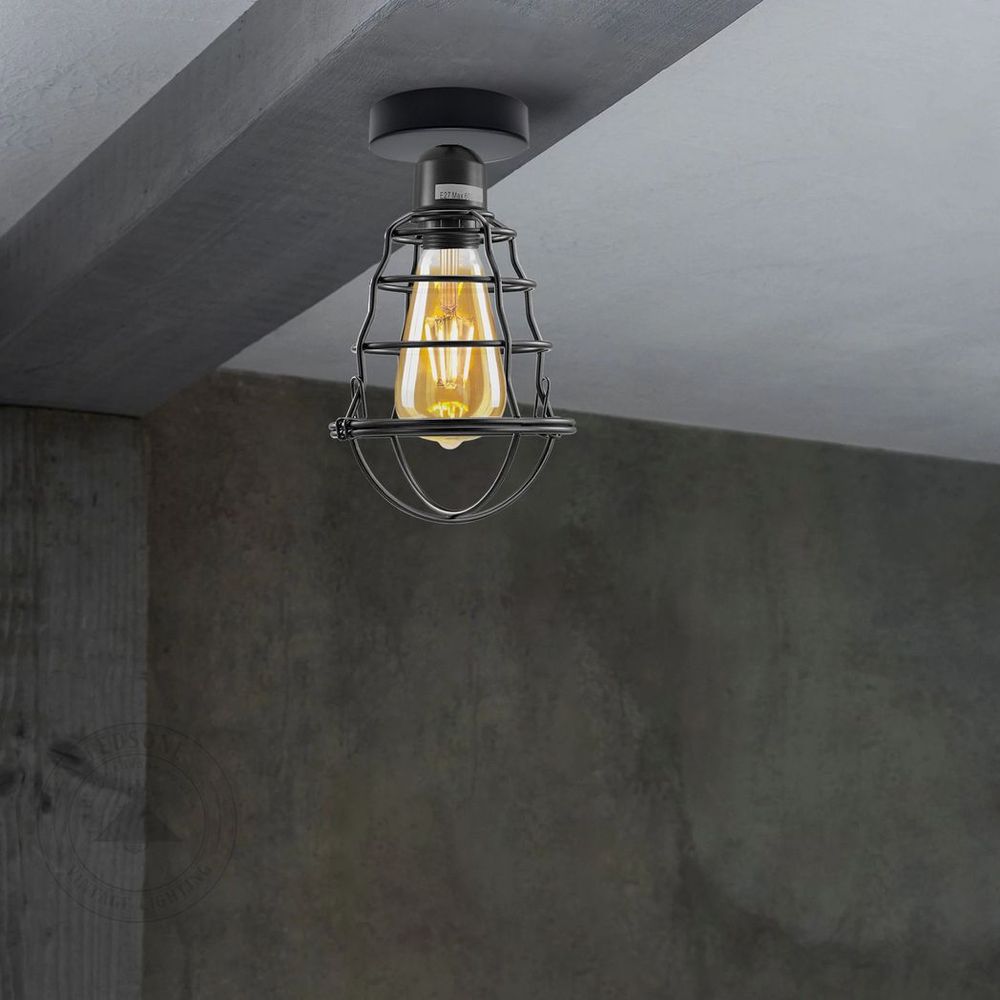 Vintage Industrial Geometric Wavy Shaped Wire Cage Light Metal Round Ceiling Rose Lighting Bulb Holder