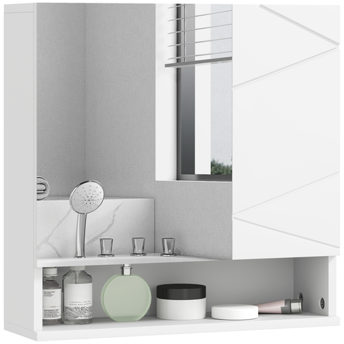 kleankin Wall Mounted Bathroom Storage Cupboard W/ Mirror and Shelf, White