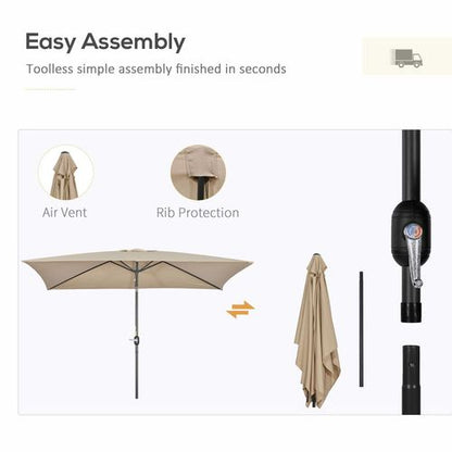 Outsunny 3x2m Patio Parasol Canopy Tilt Crank 6 Ribs Sun Shade Garden Khaki