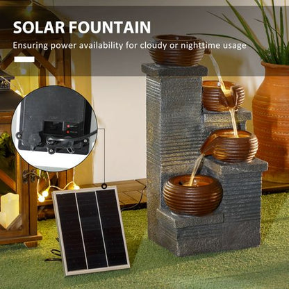 Outsunny Solar Water Feature 4 Tier Cascade Water Fountain with LED Lights