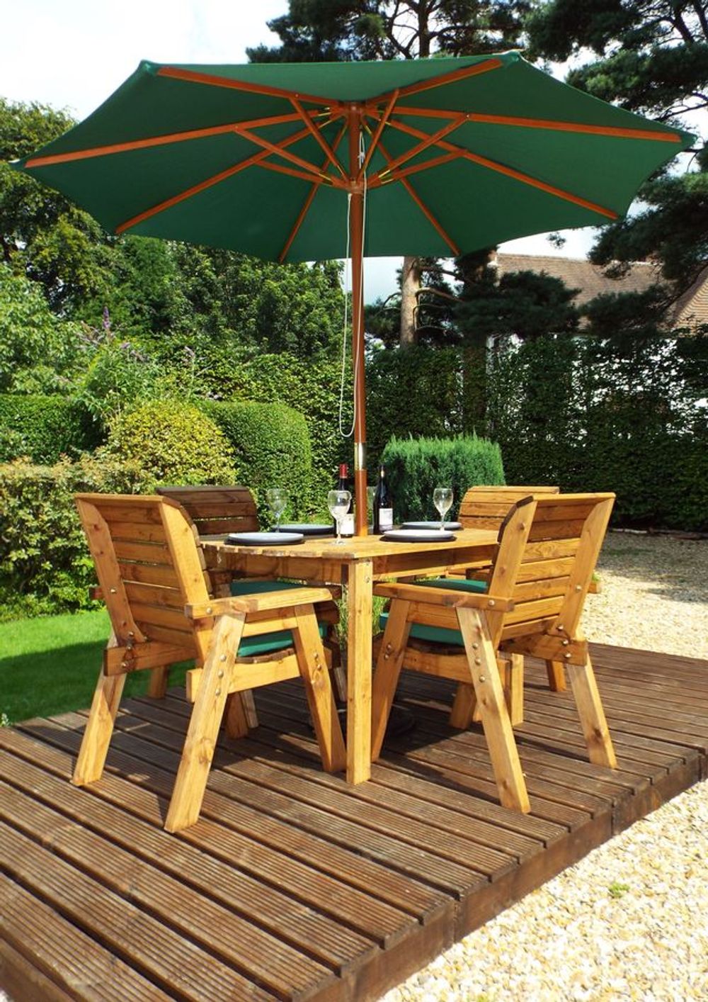 Premium Wood Outdoor Dining Set - 4 Seater Rect Table with Armchairs & 10 Year Guarantee