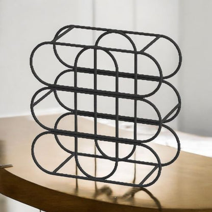 13" CAST IRON BLACK 9 BOTTLE WINE RACK