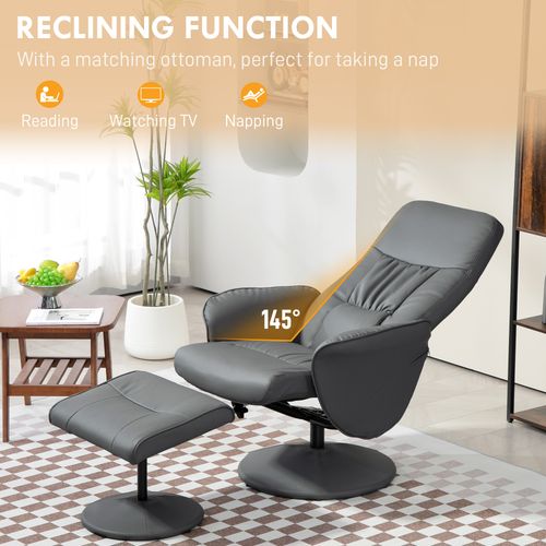 HOMCOM PU Leather Armchair and Footrest Swivel Recliner w/ Ottoman