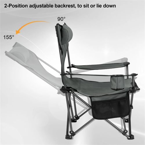 Camping Chair with Carry Bag Fishing Grey Robust Durable Seating and Lying 2 in one