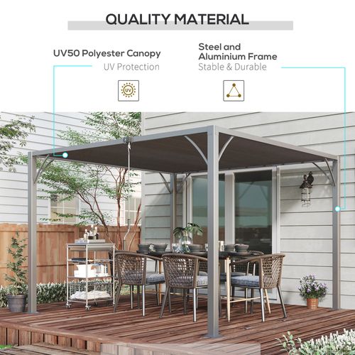 Outsunny 3 x 3(m) Outdoor Louvered Metal Pergola with Retractable Roof, Grey