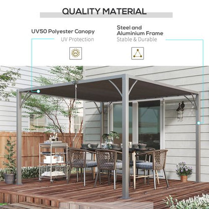Outsunny 3 x 3(m) Outdoor Louvered Metal Pergola with Retractable Roof, Grey