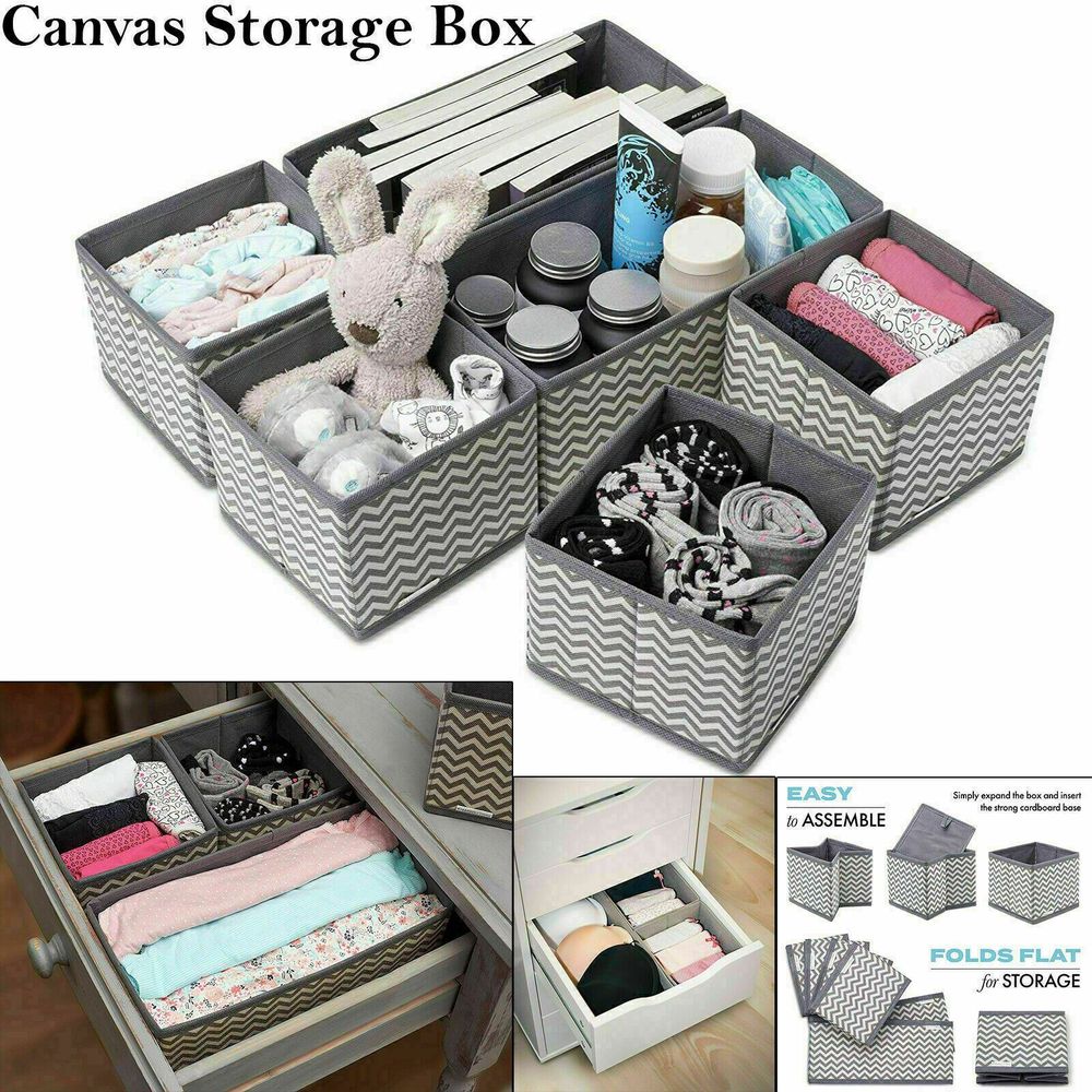 ShopHut Canvas Drawer Organiser Storage Box Wardrobe Organiser Dividers Foldable Set of 6