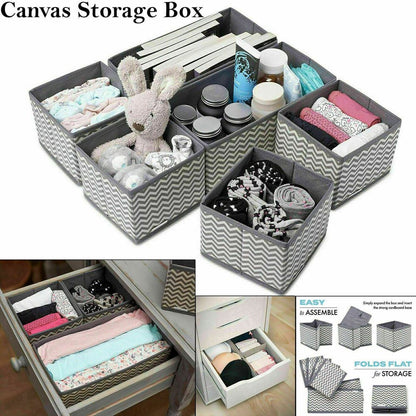 ShopHut Canvas Drawer Organiser Storage Box Wardrobe Organiser Dividers Foldable Set of 6