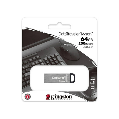 Kingston DataTraveler Kyson USB 3.2 Gen 1 Flash Drive 64GB - Stylish Capless Metal Case