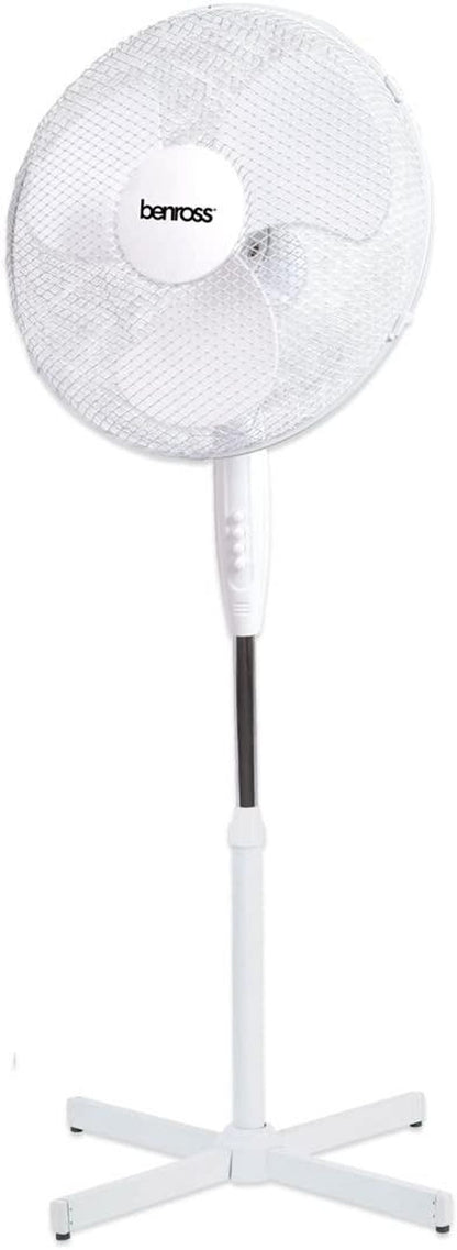 Benross 16" 3-Speed Stand Fan - Oscillating & Tilting Head - White