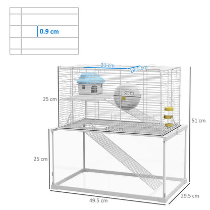 PawHut 3 Tiers Hamster Cage w/ Ramps Platforms Hut Exercise Wheel Water Bottle