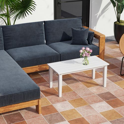 Outsunny HDPE Rectangle Garden Coffee Table, Slatted Outdoor Table, White