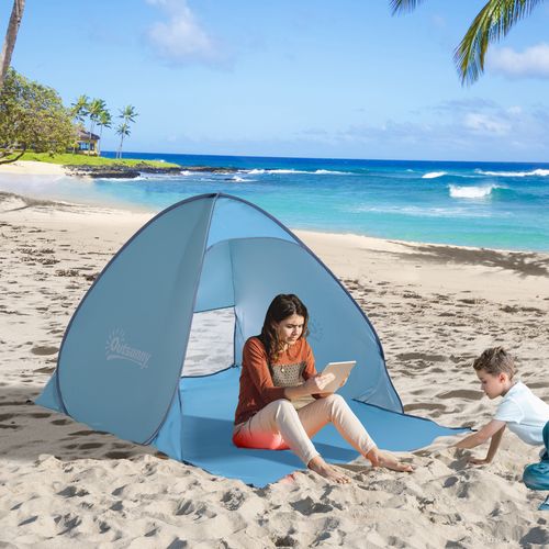 Outsunny Pop up Beach Tent, UV 30+ Sun Shelter with Carry Bag, 2x1.5m for 2-3 Person, Blue