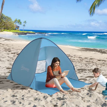 Outsunny Pop up Beach Tent, UV 30+ Sun Shelter with Carry Bag, 2x1.5m for 2-3 Person, Blue