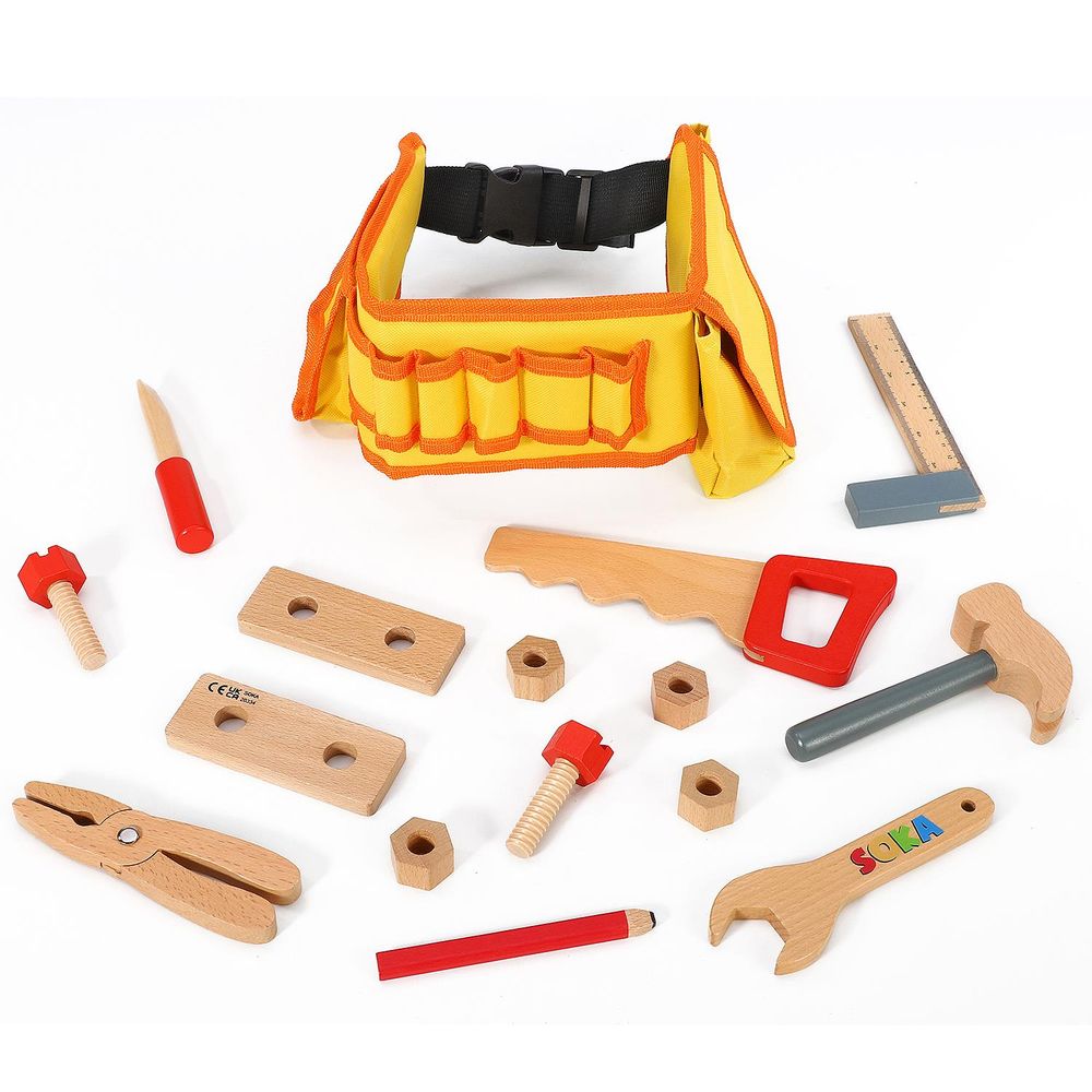 Building Fun with SOKA My Tool Belt - Quality Wooden Kids' Tool Set - Hours of Pretend Play!