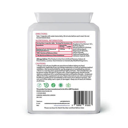 Raspberry Fruit Extract 1200mg - 60 Capsules x 2 Pack | GMP Standards by Prowise Healthcare