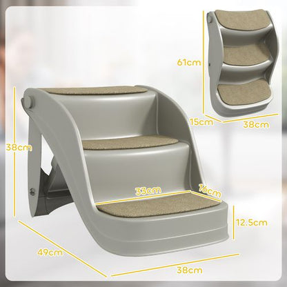 PawHut Foldable Pet Stairs 3 Steps with Non-slip Mats for Small Dogs