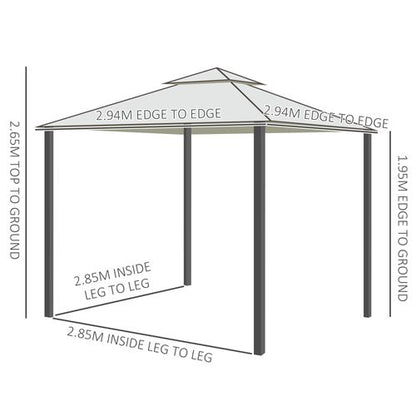 Outsunny 3x3m 2-Tier Polyester Draped Outdoor Garden Gazebo Cream White