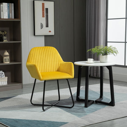 Modern Accent Chair Velvet-Feel Upholstered Lounge Armchair Metal Base Yellow