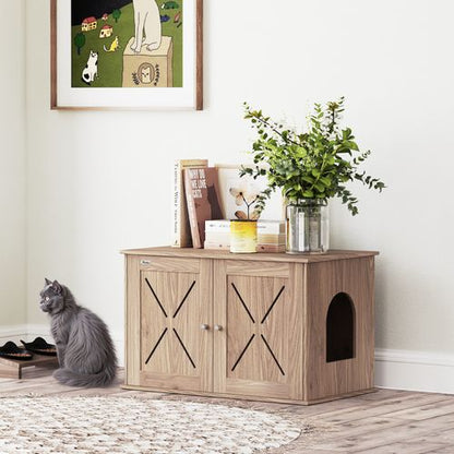 PawHut Cat Litter Box Enclosure, Litter Box Furniture, Walnut Brown