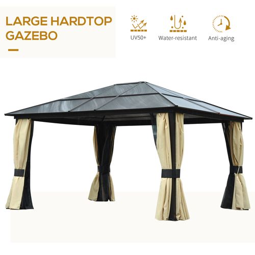 Outsunny 4.3m x 3.6m Aluminium Frame Texteline Draped Hardtop Gazebo Brown