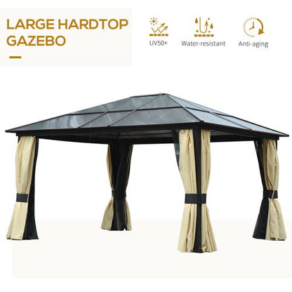 Outsunny 4.3m x 3.6m Aluminium Frame Texteline Draped Hardtop Gazebo Brown