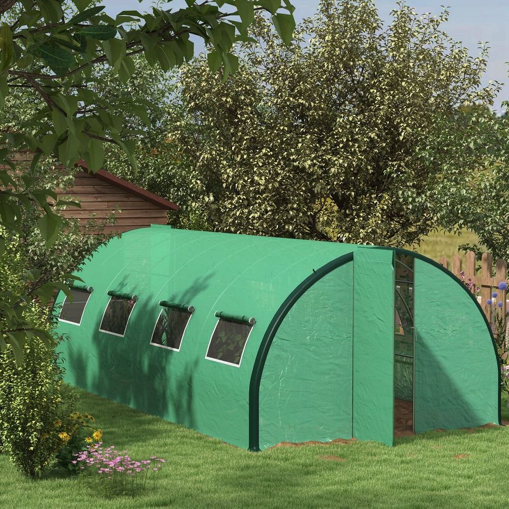Outsunny Tunnel Greenhouse, Upgraded Structure, Hinged Doors, 6 x 3(m), Green