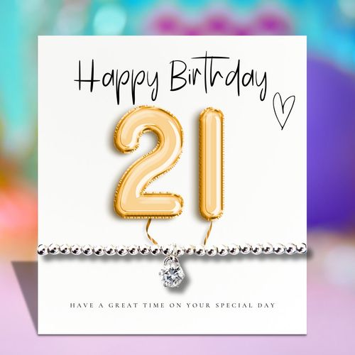 Small 21st Birthday Gold Balloons Gift Hamper - Cubic Zirconia Bracelet, Chocolates & Candle