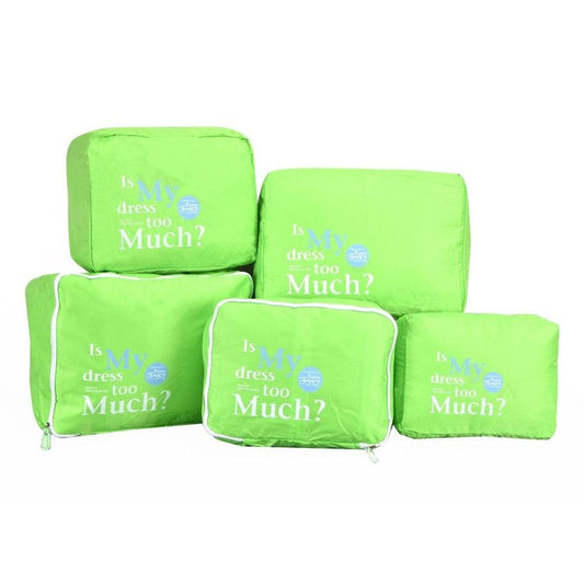 [Green] 5PC Travel Essential Bag-in-Bag Travel Luggage Organizer Storage Handle Bag Pouch Set