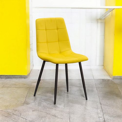 YELLOW FABRIC CHAIR BLACK METAL LEGS