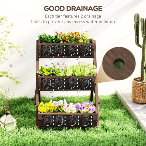 Outsunny 3 Tier Raised Garden Bed Wooden Elevated Planter Box Kit, Tan
