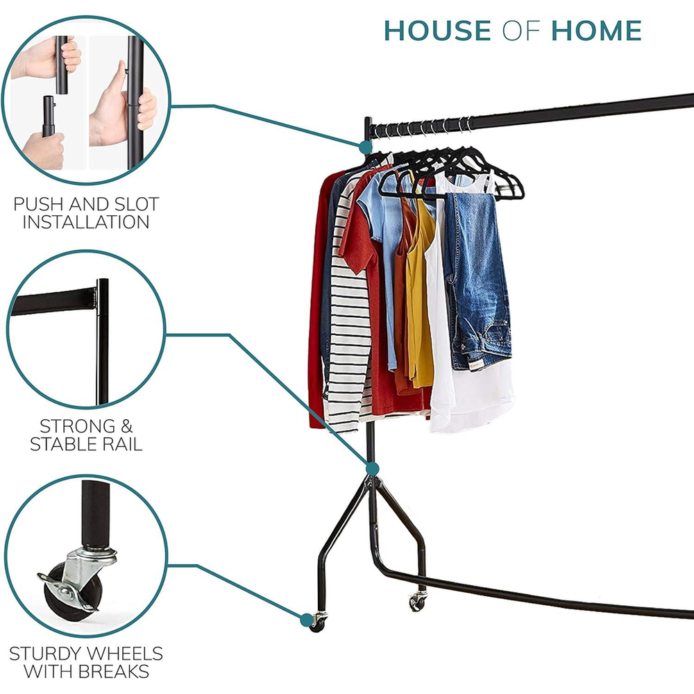 Extra Heavy Duty 6ft Long x 5ft Tall Clothes Rail In Black