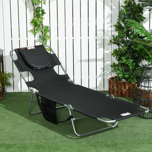 Patio Foldable Sun Lounger 5 Level Adjustable Reclining Chair Black