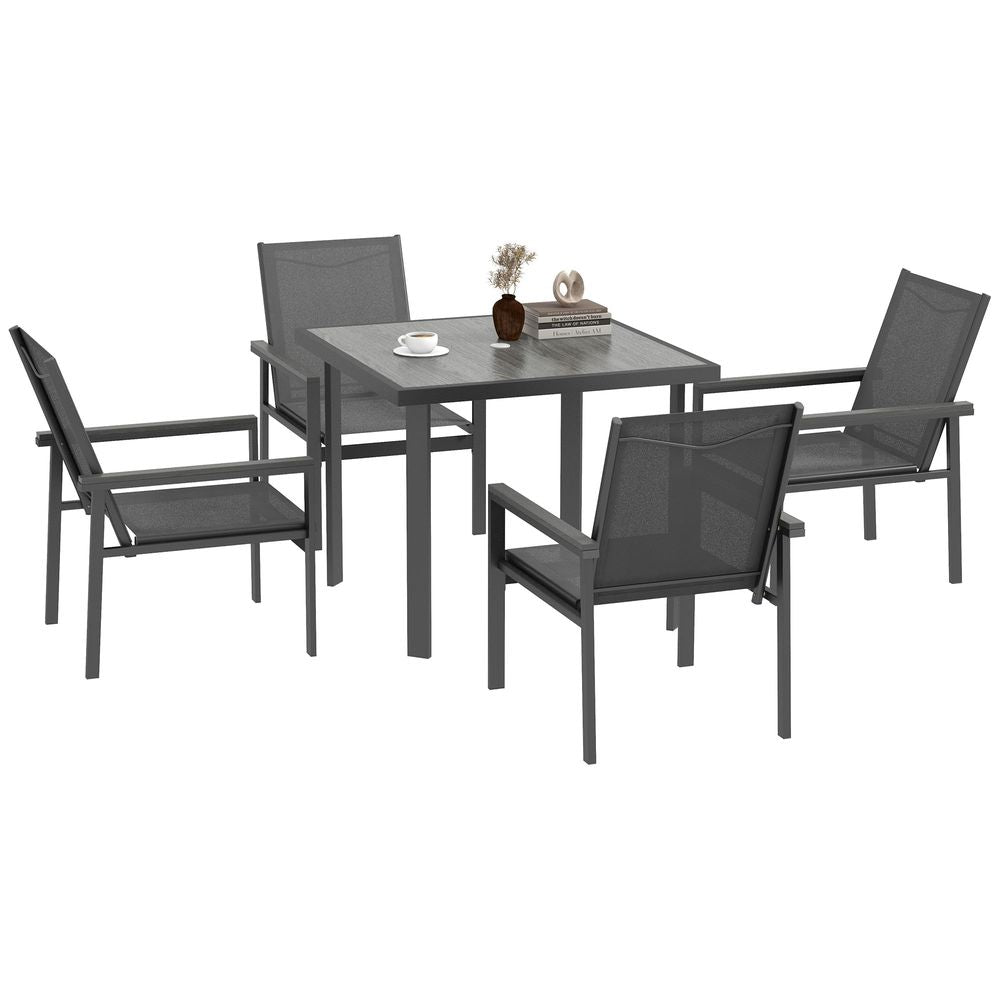 Premium Outsunny 5 Pc Garden Dining Set: Outdoor Table & 4 Chairs, Grey