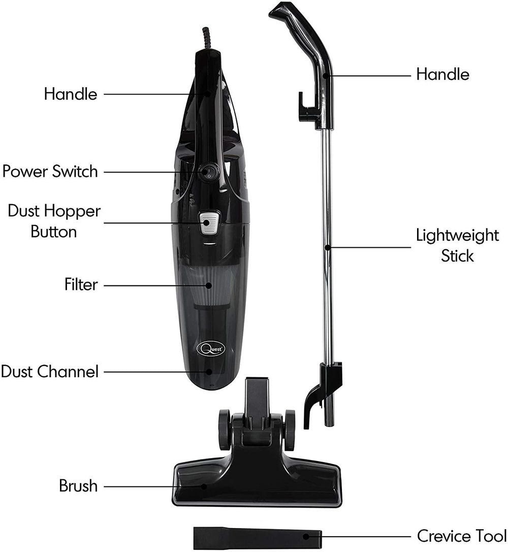 Quest 2-in-1 Upright and Handheld Lightweight Bagless Vacuum Cleaner Black, 600 W- 44839