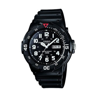 Casio Mens Day Date Black Dial & Black Rubber Strap Watch - MRW-200H-1BVDF