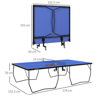 SPORTNOW 9FT Folding Table Tennis Table w/ 8 Wheels, for Indoors