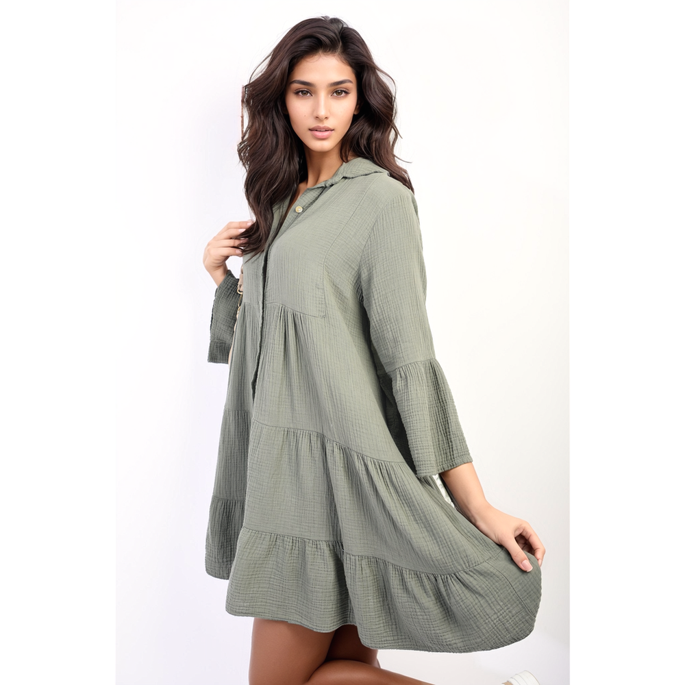 Ophelia Button Front Tiered Smock Mini Dress - Boho Chic, Flouncy, and Versatile - Perfect for Summer Style!