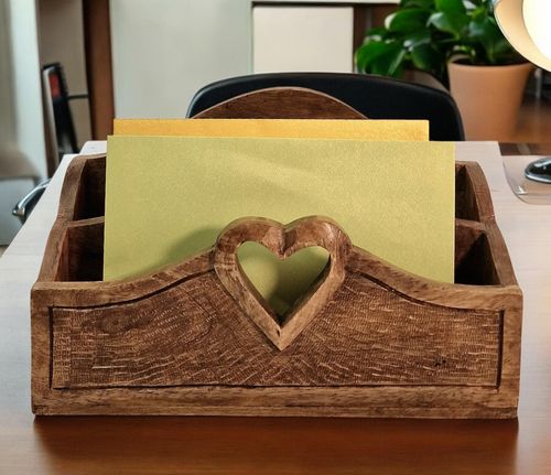 Mango Wood Letter Rack with Heart Design